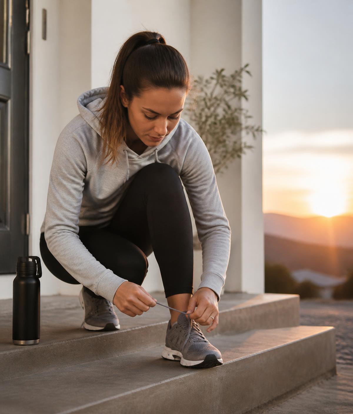 Persona che allaccia le scarpe prima di muoversi