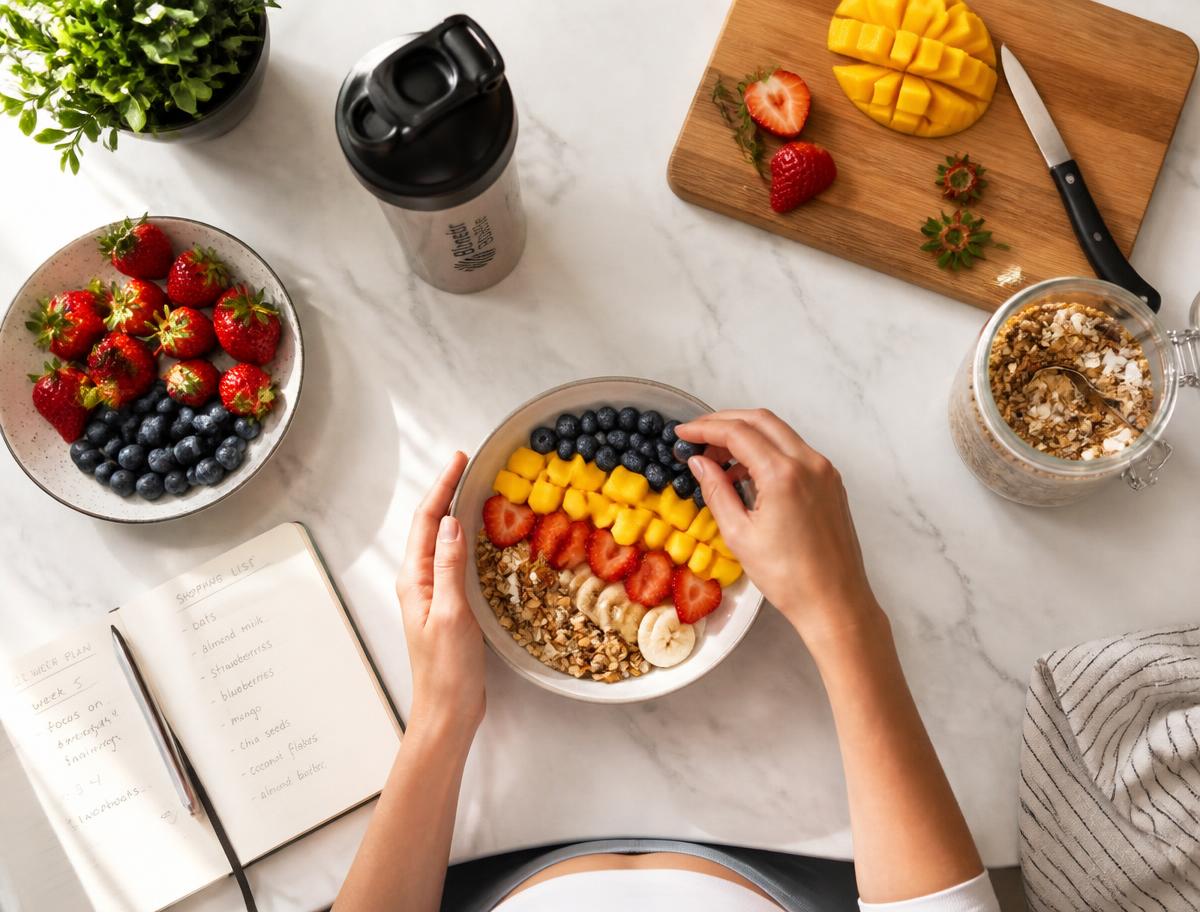 Preparazione di un pasto equilibrato con frutta fresca